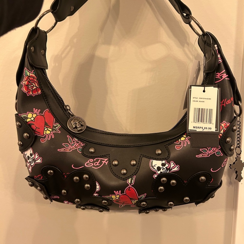Ed Hardy Black and Pink Shoulder Bag